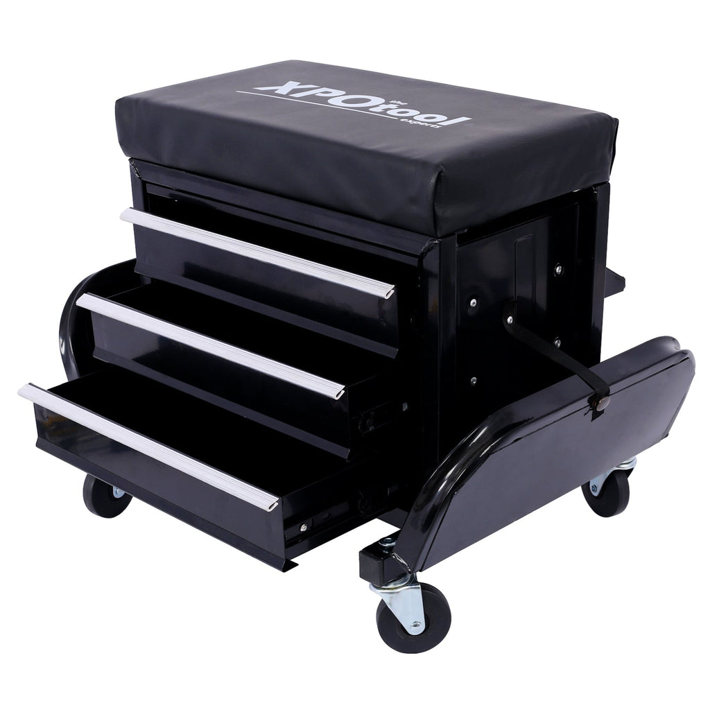 350-Pound Capacity Garage Glider Rolling Tool Chest Seat with Ample Storage - Steel