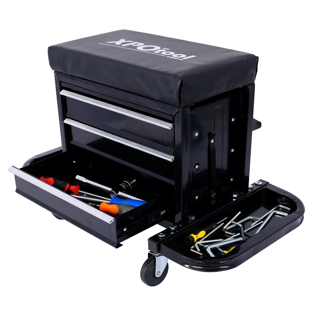 350-Pound Capacity Garage Glider Rolling Tool Chest Seat with Ample Storage - Steel