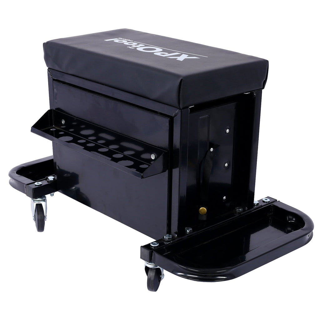 350-Pound Capacity Garage Glider Rolling Tool Chest Seat with Ample Storage - Steel