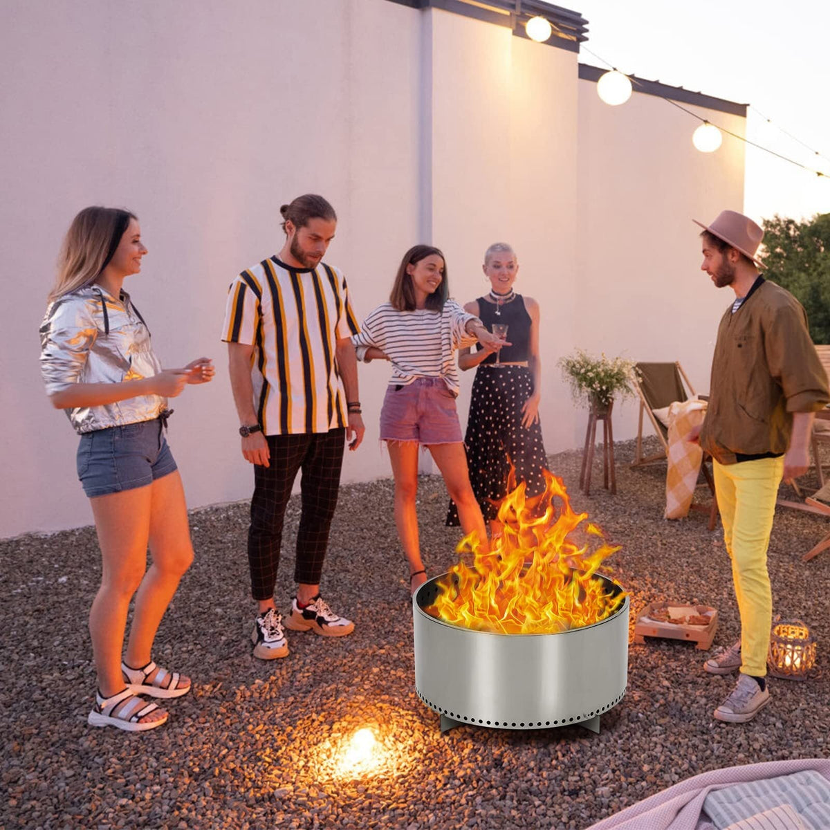 US PIONEERWORKS 27 Inch Smokeless Fire Pit for Outdoor Wood Burning Portable Stainless Steel Camping Stove With Stand